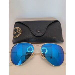 Ray-Ban Aviator Gold Blue Mirrored Polarized Sunglasses RB3025 Case